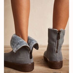 New Free People Cougar Cozy Up Shearling Boots in Ash Blue size 7